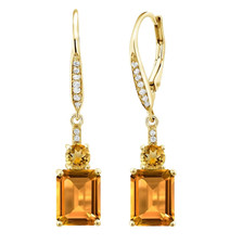 925 Yellow Gold Plated Silver 5.10 Ct Citrine Lever Back Dangle Drop Earrings