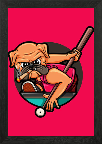 Cute pug dog playing pool
