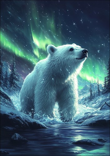 Polar bear northern lights - northern,