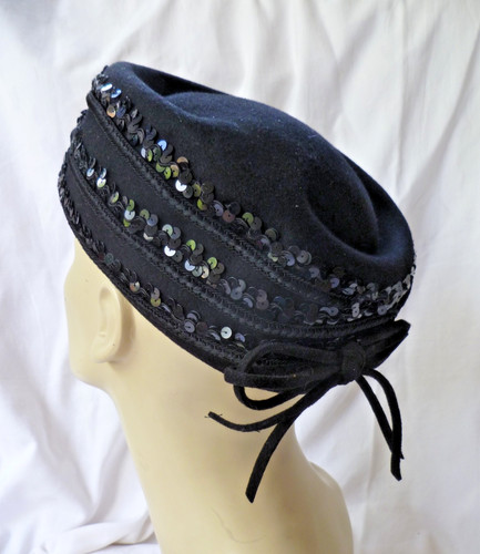 Black sequinned felt wool pill - sequinned,