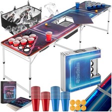 Beer Pong Table LED Ice Box Party Drinking Game Tournament Cups Ball Cards