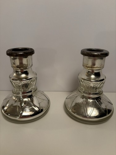 Two mercury glass - glass, candle