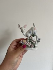 Vintage Porcelain Fawn Ornament Pink And Blue Flowers