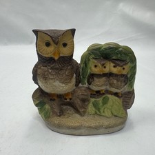 Unbranded Vintage Hand Painted Owl Family Ceramic Figurine Ornament Brown/Green