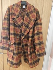Ladies Size 22 Midi Coat (TU) Buttoned - Orange / Autumn Colours Check Pattern