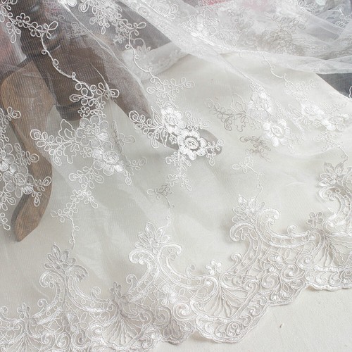 Floral lace fabric - lace, scalloped