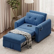 3 in 1 Sofa Bed, Convertible Sleeper Chair Bed with USB & Type-C Ports, Blue
