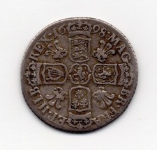 1698 Sixpence, William III, plumes, rare