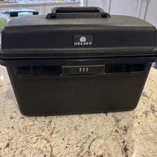 Vintage Delsey Vanity Case Hard Shell Cover Black with Keys comb lock and mirror