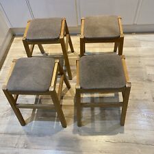Vintage Retro Country Kitchen Wooden Stools X4 Padded Fabric Pads
