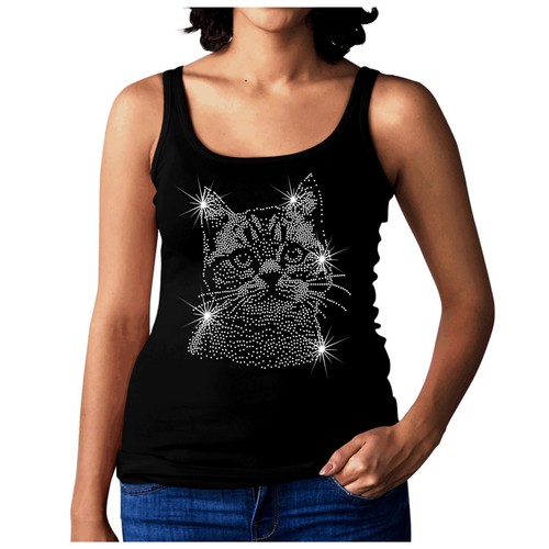 Womens cat rhinestone vest - womens,