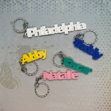 Personalised Name Keyring Key Chain School Bag Name Tag Gift Party Customisable