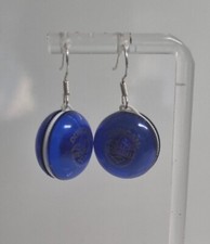 Pair of Blue Duncan Imperial Yoyo earrings Handmade 3 cm fun party Light