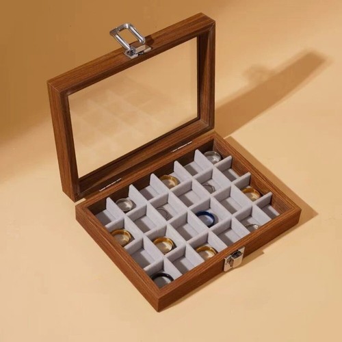 Glass lid wooden jewelry boxes - glass,