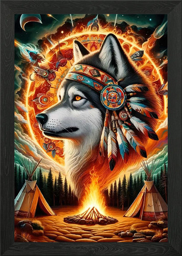 Native american wolf campfire - wolf,
