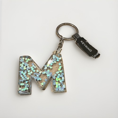 Resin letter keyring clear - m,