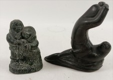Vintage Inuit Figurines Sculptures x2 Decorative Collectable Black Art