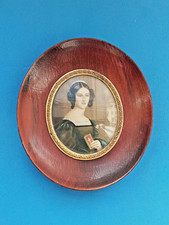 Antique 19th C Framed Watercolour Portrait Miniature of a Lady