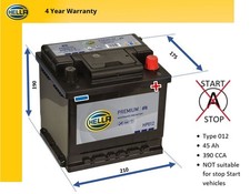 Hella Premium Car Battery HP012 Type 012 45AH 400 CCA 4 Year Warranty