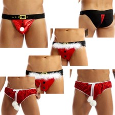 UK Men's Sexys Santa Jockstrap G-string Thong Underwear Velvet Christmas Briefs