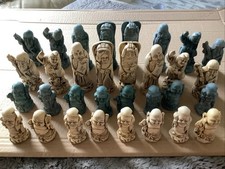 Wonderful Rare Japanese Theme Resin & Crushed Marble Chess Set Complete