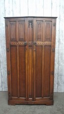 Vintage Carved Oak 2 Door Freetanding Wardrobewith Fitted Interior