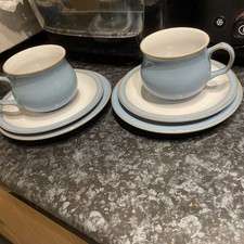 Pair Denby Tea/Coffee Cups, Saucers & Side Plates Colonial Blue   Excellent 