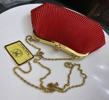 Farfalla London Gold Tone Scarlet Red Pleats Pleated Diamante Clutch Evening Bag