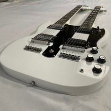 Custom Double Neck White Electric Guitar 12+6s 2H Fixed Bridge Chrome Hardware