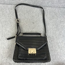 Jasper Conran Handbag Black Faux Leather Croc Shoulder Medium Top Carry Handle