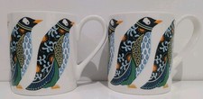 2 x Queens by Churchil Couture Penguins Mugs Cups Tea Coffee Pair Fine China Set