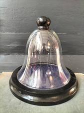 Antique Vintage Unusual Glass Cloche Bell Dome,Wood Base,Curios Feature Display