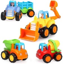HOLA Toys for 1 Year Old Boys Gifts 4 Pack Friction Power Kids Digger Trucks Toy