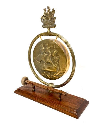 Antique brass gong with - antique,