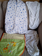 John Lewis Baby Sleeping Bag & Mothercare Moses Basket Bedding, 2 sheets/1 cover