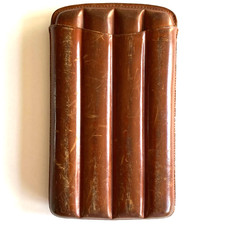 Expandable Vintage Brown Tan Leather Cigar Case 4x Cigars Length 6 Inch FREE P&P