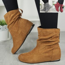 Pixie Ankle Boots Hidden Wedge Shoes Ladies Rouched Pull Ons Heels Womens Sizes