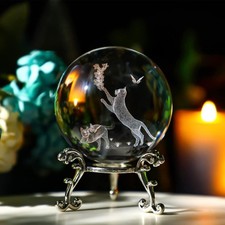 ZEERSHEE 60Mm 3D Glass Laser Crystal Ball with Stand - Cat Gift & Paperweight