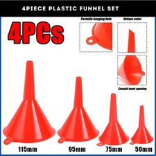 4pc Funnel Set Plastic Pouring Funnels Kitchen Petrol Fuel NEW.