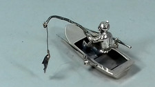 STERLING SILVER FISHERMAN IN BOAT FIGURE  MINIATURE VINTAGE 21 G