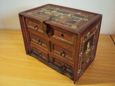 An Antique Indian Box With Four Hand Painted Panels And Six Draws