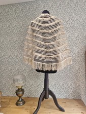 ANTIQUE VICTORIAN SILK RIBBON & NET TULLE SHAWL MANTLE WITH FRINGE C 1860-1880