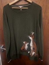 JOULES Jumper Women  size UK 24 Green Knit Fox  Pullover Miranda Cotton blend 