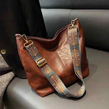 Ladies Cross Body Bucket Bag Fashion Leather Wide  Strap Women Shoulder Vintage