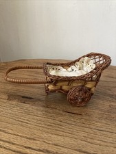 Vintage Wicker Miniature  Pram/ Bed Dolls House Furniture , Ornament- 6.5x2.5”