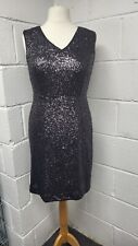 Kaliko Black Sequin Cocktail Party Dress Knee Length V-neck BNWT Size 14. PT