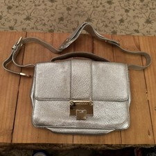 Jimmy Choo Distressed Silver Leather Top Handle & Adjustable Shoulder Strap Bag