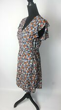 DEBENHAMS RED HERRING ORANGE FLORAL PRINT WRAP 40s WW2 TEA DRESS UK 12 40 8