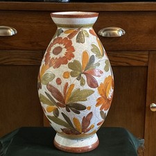 Vintage Large Mid-20th Century Italian Terracotta Floor Vase Hand Painted 46 Cm