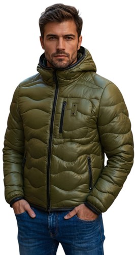 Mens green wave quilt puffer - wave,